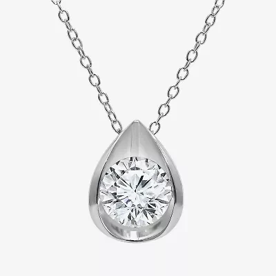 (I/Si2) Womens 1 CT. T.W. Lab Grown White Diamond Sterling Silver Pear 18 Inch Pendant Necklace