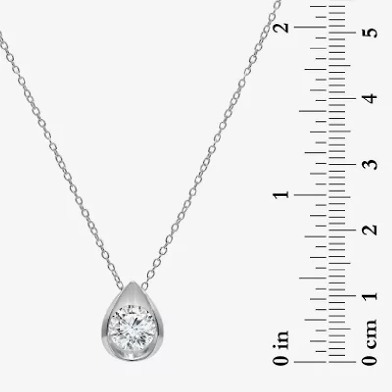 (I/Si2) Womens 1 CT. T.W. Lab Grown White Diamond Sterling Silver Pear 18 Inch Pendant Necklace