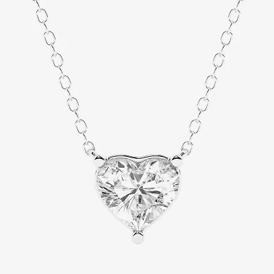 (G/Si1-Si2) Womens 1 CT. T.W. Lab Grown White Diamond Sterling Silver Heart 16 Inch Pendant Necklace