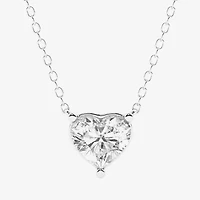 (G/Si1-Si2) Womens 1 CT. T.W. Lab Grown White Diamond Sterling Silver Heart 16 Inch Pendant Necklace