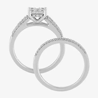 H, I1-I2 Womens 5/8 CT. T.W. Lab Grown White Diamond Sterling Silver Side Stone Halo Bridal Set