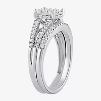 H, I1-I2 Womens 5/8 CT. T.W. Lab Grown White Diamond Sterling Silver Side Stone Halo Bridal Set
