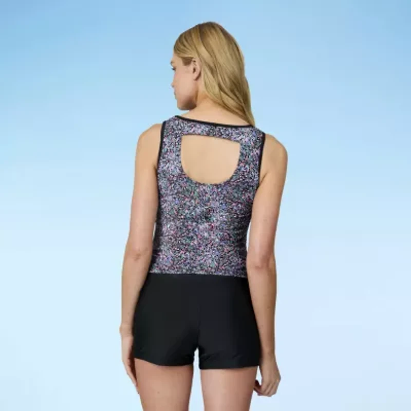 Free Country Womens Built Bra Lined Shirred Floral Tankini Swimsuit Top