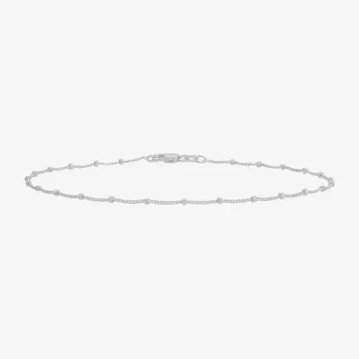 Made in Italy Womens Sterling Silver 9 1/2 Inch Solid Bead Ankle Bracelet