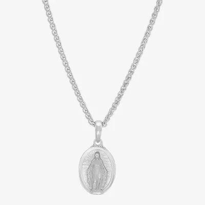 Virgin Mary Mens Sterling Silver Oval 18 Inch Pendant Necklace