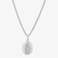 Virgin Mary Mens Sterling Silver Oval 18 Inch Pendant Necklace