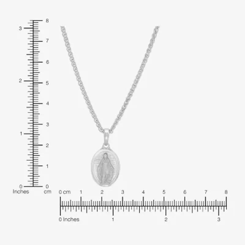 Virgin Mary Mens Sterling Silver Oval 18 Inch Pendant Necklace