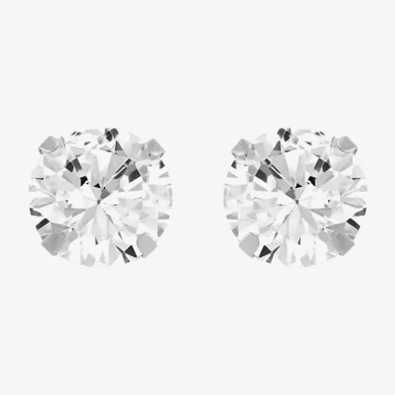 Limited Quantities! White Cubic Zirconia 14K Gold 8mm Round Stud Earrings
