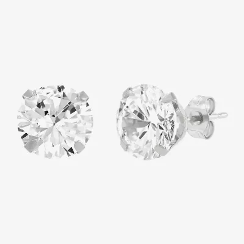Limited Quantities! White Cubic Zirconia 14K Gold 8mm Round Stud Earrings