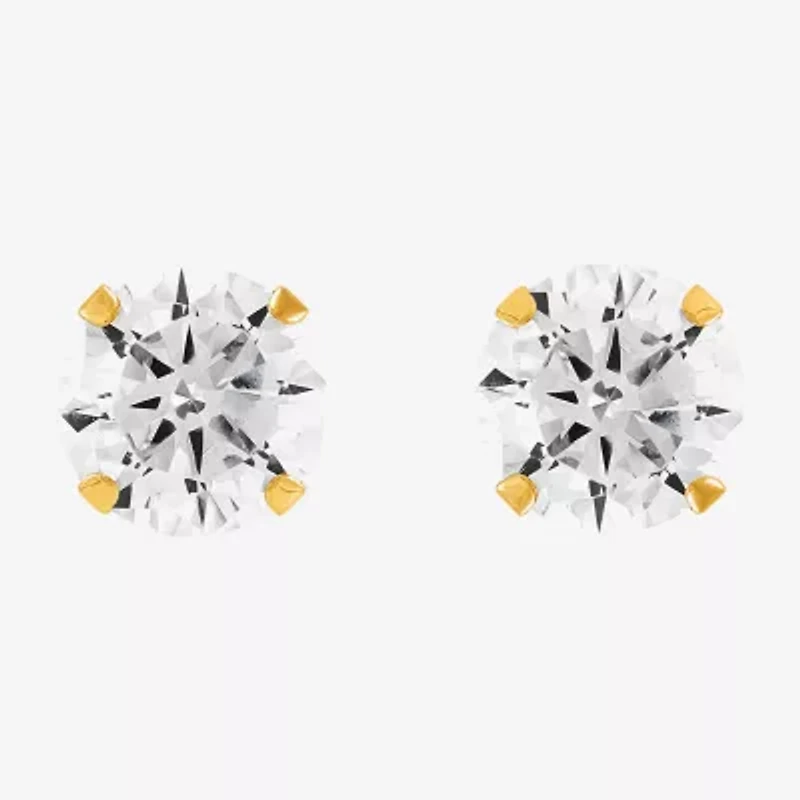Limited Quantities! White Cubic Zirconia 10K Gold 6mm Stud Earrings