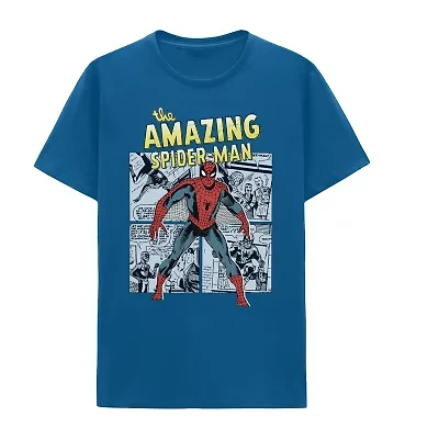 Mens Crew Neck Short Sleeve Classic Fit Spiderman Big and Tall Graphic T-Shirt