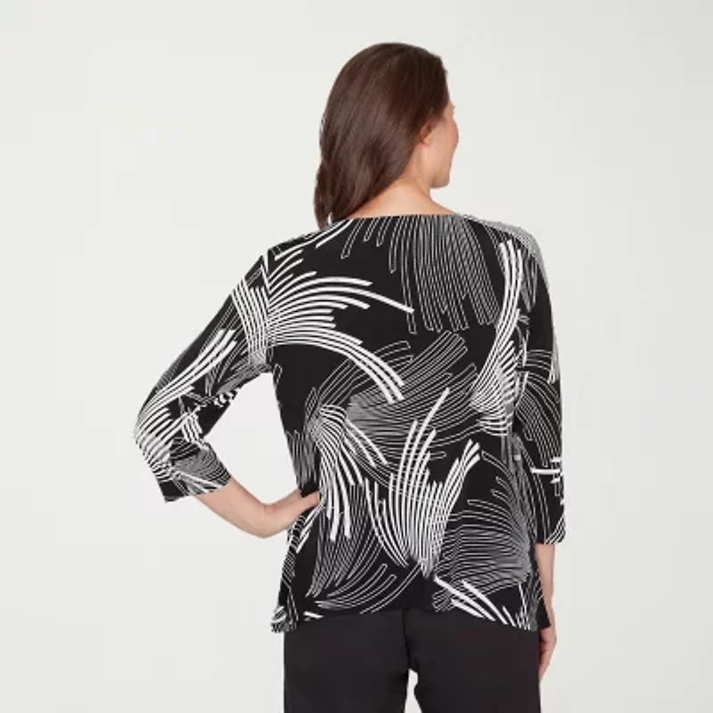 Alfred Dunner Classics Womens Crew Neck 3/4 Sleeve T-Shirt