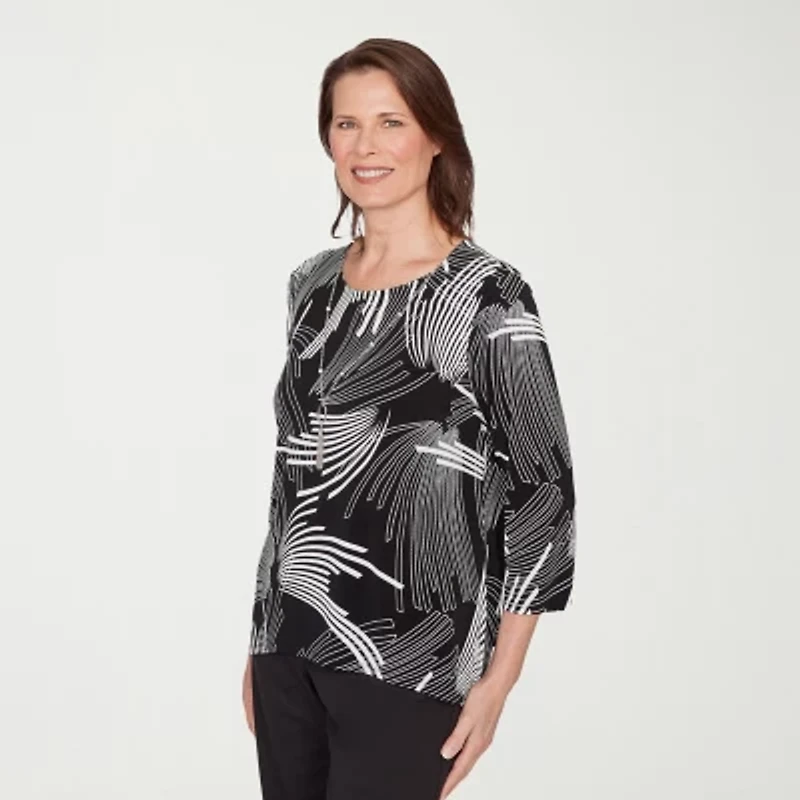 Alfred Dunner Classics Womens Crew Neck 3/4 Sleeve T-Shirt