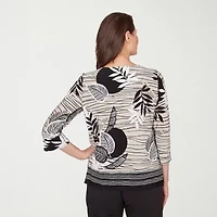 Alfred Dunner Classics Womens Keyhole Neck 3/4 Sleeve T-Shirt