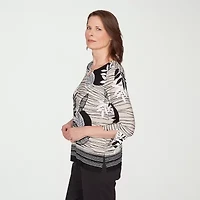 Alfred Dunner Classics Womens Keyhole Neck 3/4 Sleeve T-Shirt