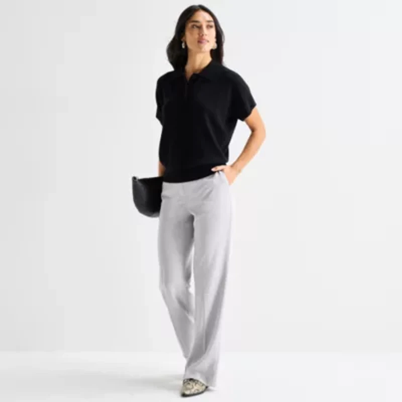 Worthington Womens Short Sleeve Polo Sweater