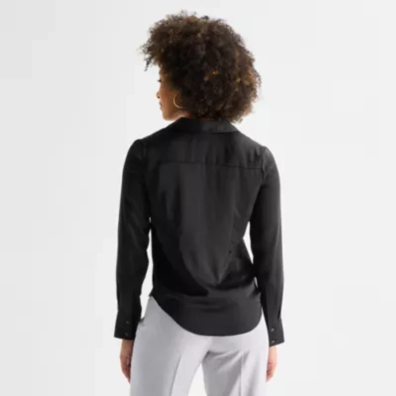 Worthington Womens Cuffed Long Sleeve Regular Fit Button-Down Shirt