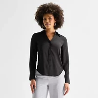 Worthington Womens Cuffed Long Sleeve Regular Fit Button-Down Shirt