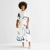 Worthington Womens Boat Neck Elbow Sleeve Satin Blouse