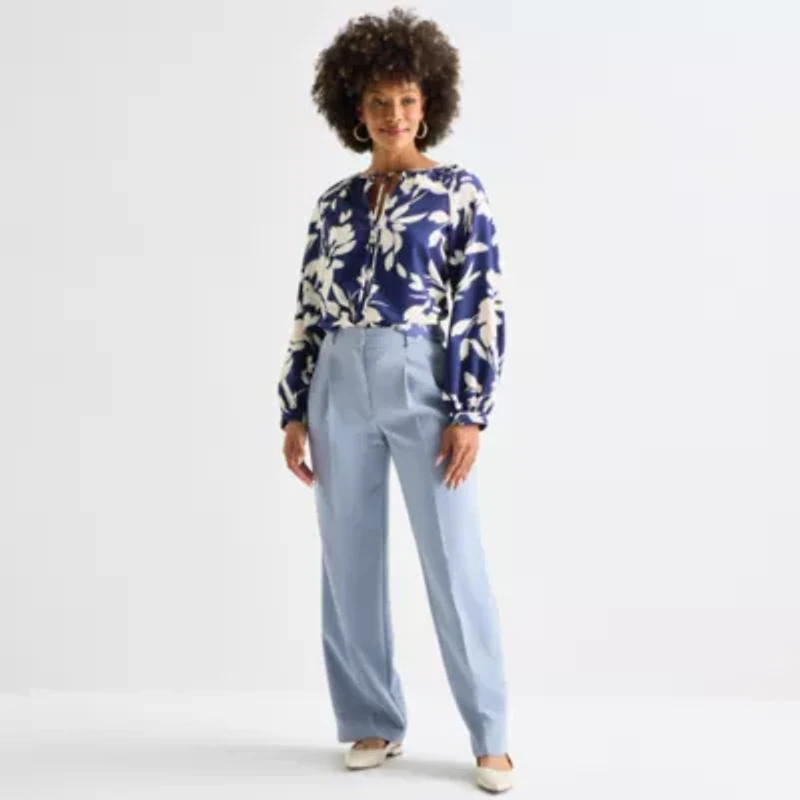 Worthington Womens Split Tie Neck Long Sleeve Blouse