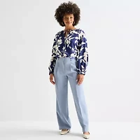 Worthington Womens Split Tie Neck Long Sleeve Blouse