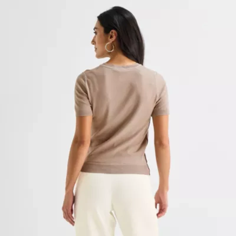 Worthington Womens Crew Neck Short Sleeve Pullover Sweater