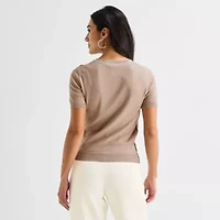 Worthington Womens Crew Neck Short Sleeve Pullover Sweater