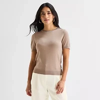 Worthington Womens Crew Neck Short Sleeve Pullover Sweater