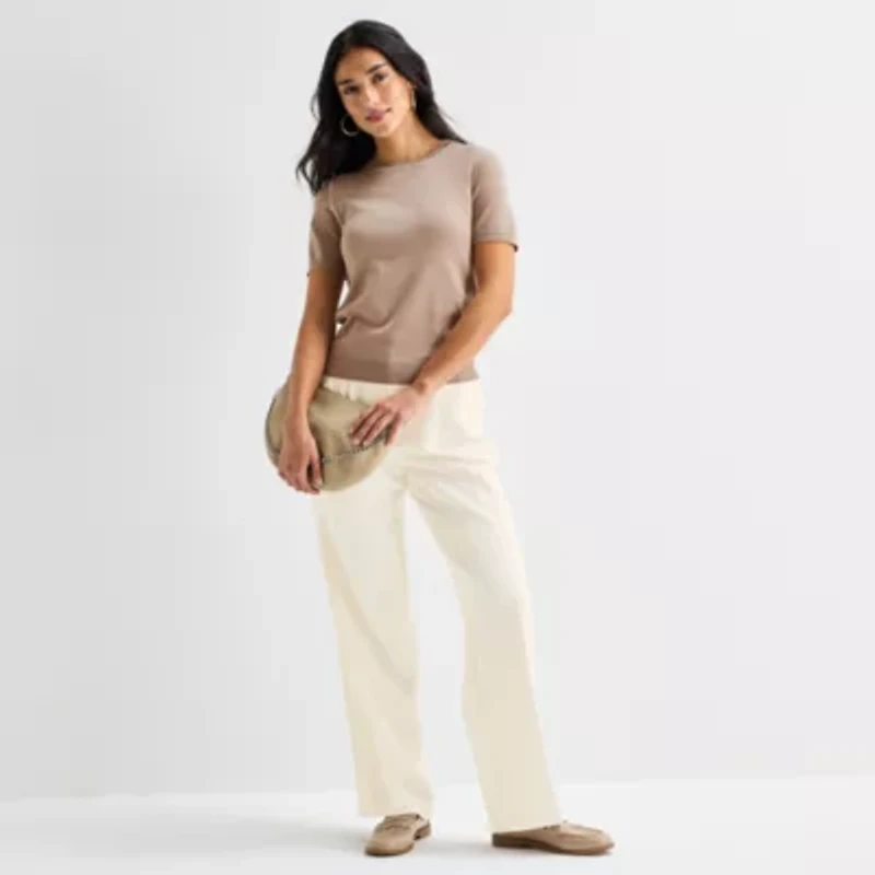 Worthington Womens Crew Neck Short Sleeve Pullover Sweater