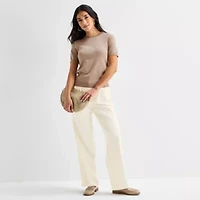 Worthington Womens Crew Neck Short Sleeve Pullover Sweater