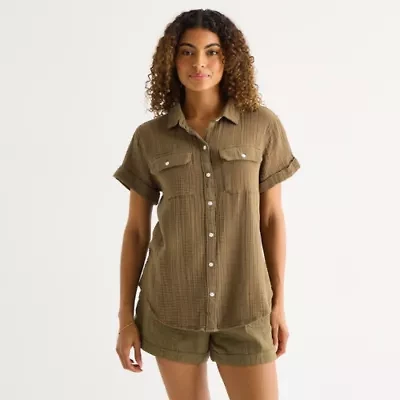 a.n.a Womens Short Sleeve Blouse