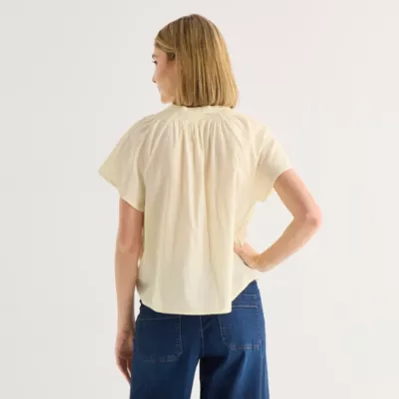 a.n.a Womens Split Crew Neck Short Sleeve Blouse