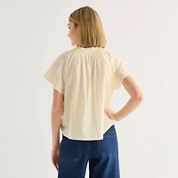 a.n.a Womens Split Crew Neck Short Sleeve Blouse
