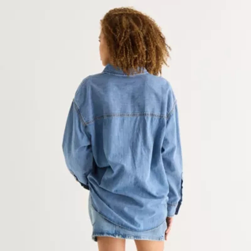 a.n.a Womens Cuffed Long Sleeve Button-Down Shirt