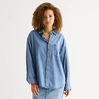 a.n.a Womens Cuffed Long Sleeve Button-Down Shirt