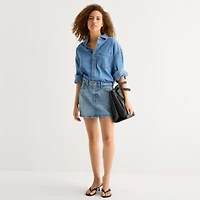 a.n.a Womens Cuffed Long Sleeve Button-Down Shirt