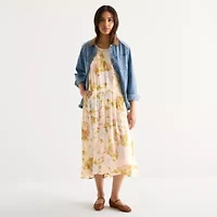 a.n.a Womens Sleeveless Floral Midi Drop Waist Dress