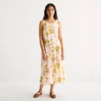 a.n.a Womens Sleeveless Floral Midi Drop Waist Dress