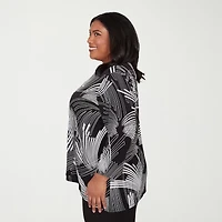 Alfred Dunner Classics Womens Plus Crew Neck 3/4 Sleeve T-Shirt