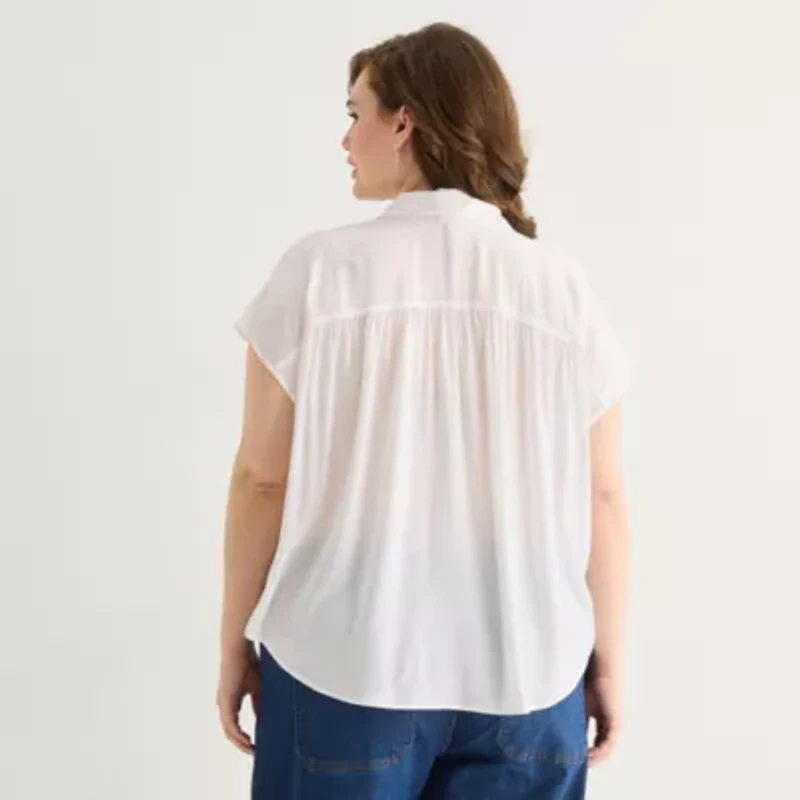 a.n.a Womens Plus Short Sleeve Blouse