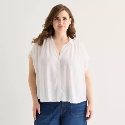 a.n.a Womens Plus Short Sleeve Blouse