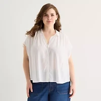 a.n.a Womens Plus Short Sleeve Blouse