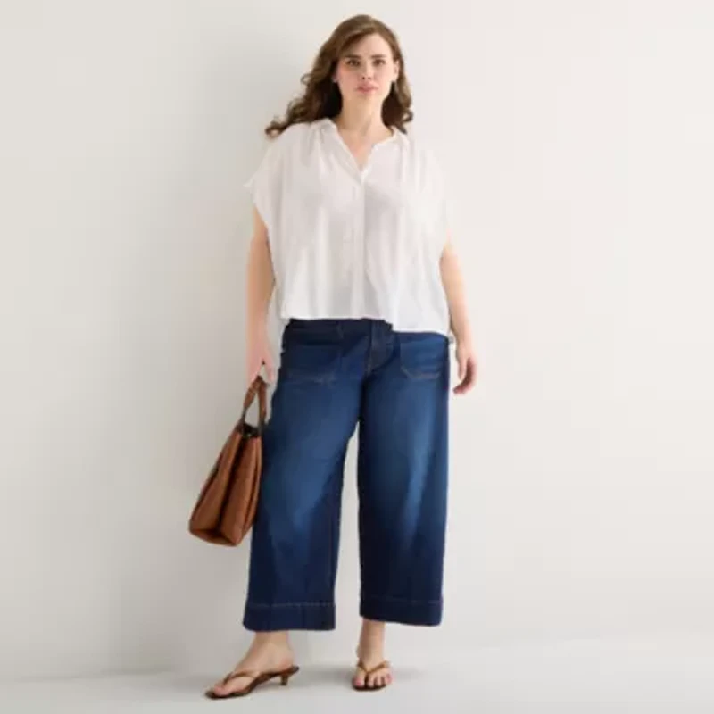 a.n.a Womens Plus Short Sleeve Blouse