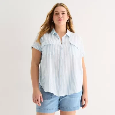 a.n.a Womens Plus Short Sleeve Blouse