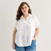 a.n.a Womens Plus Short Sleeve Blouse
