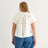 a.n.a Womens Plus Split Crew Neck Short Sleeve Blouse