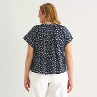 a.n.a Womens Plus Split Crew Neck Short Sleeve Blouse