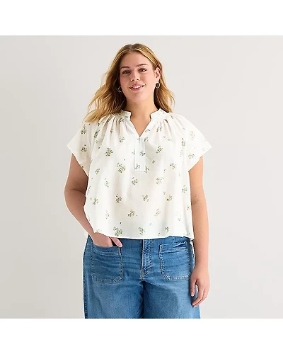 a.n.a Womens Plus Split Crew Neck Short Sleeve Blouse