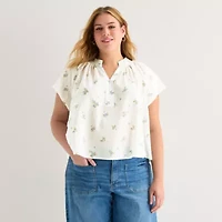 a.n.a Womens Plus Split Crew Neck Short Sleeve Blouse