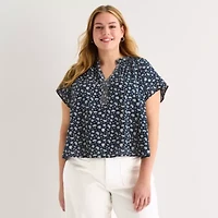 a.n.a Womens Plus Split Crew Neck Short Sleeve Blouse